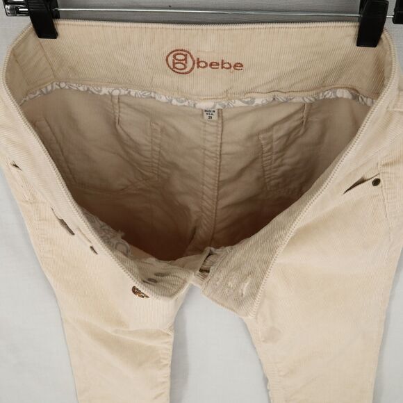 Bebe Pants Womens 25 Waist Beige Stretch Corduroy Ankle Crop Low Rise Pockets - Picture 13 of 15